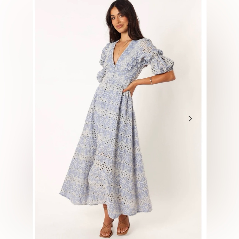 Petal & Pup Light Blue Lace Maxi Dress